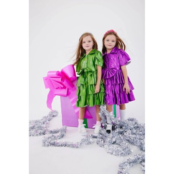 NWT Lola + The Boys iridescent emerald bow dress size 2 - Picture 1 of 8